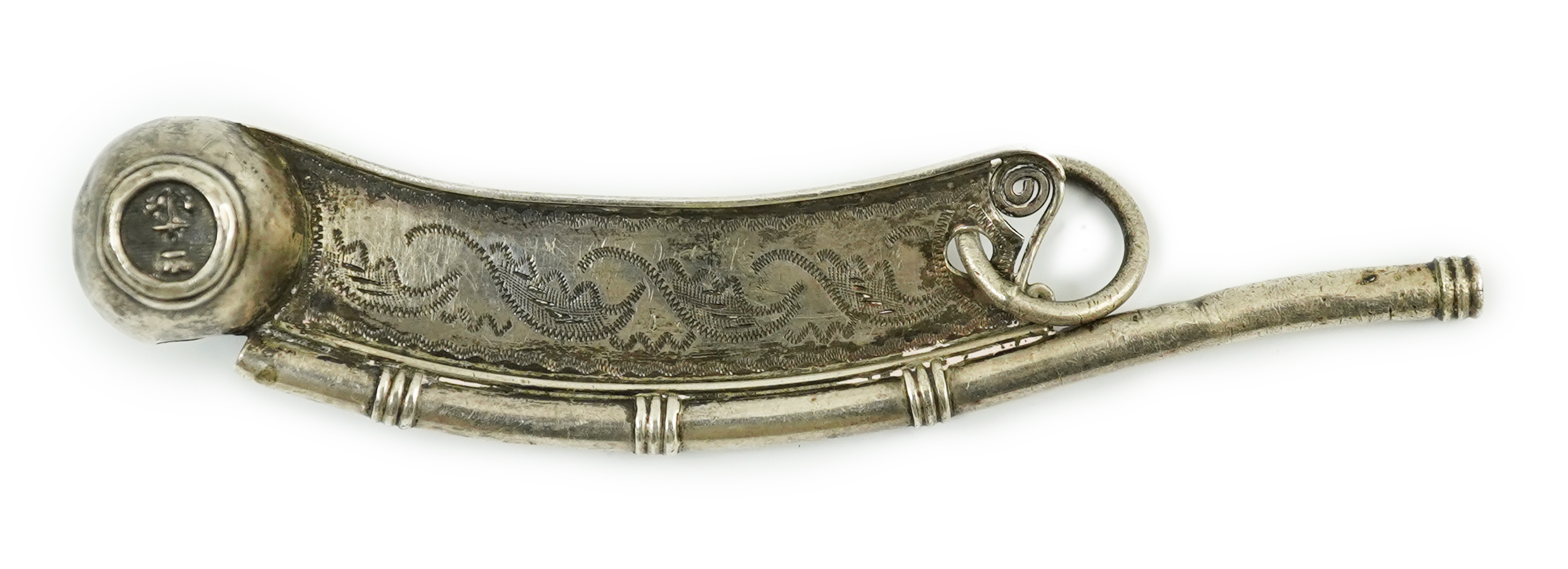 A Victorian engraved silver bosun's call, by George Unite